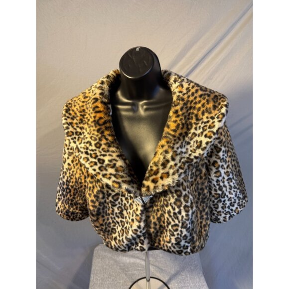 Alfani Mobwife Cheetah Animal Print Faux Fur Bolero Cardigan Shrunken Womens XL - Picture 1 of 3